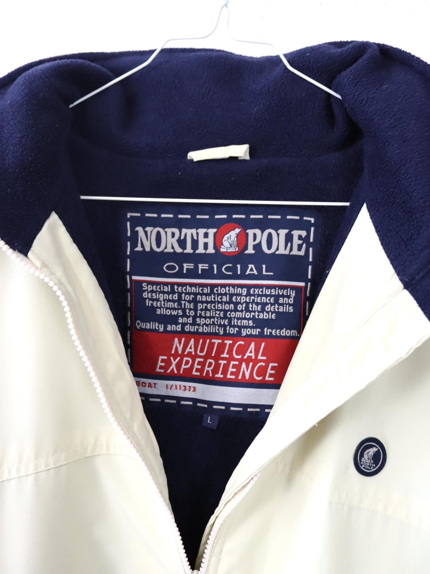 Vintage 80s/90s NORTHPOLE jacket, stand-up collar, fleece lining, yellow/blue, size L