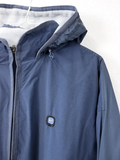 Vintage 90s 00s Y2k NIKE jacket with fleece lining and hood, blue, size L