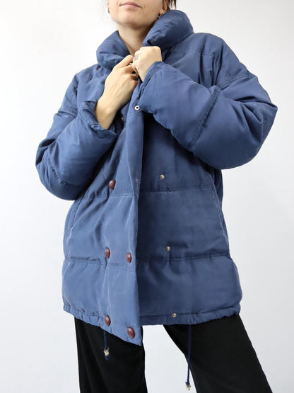 Vintage 80s 90s COLMAR winter coat, jacket, puffer jacket, down, silk, dark blue, size 42