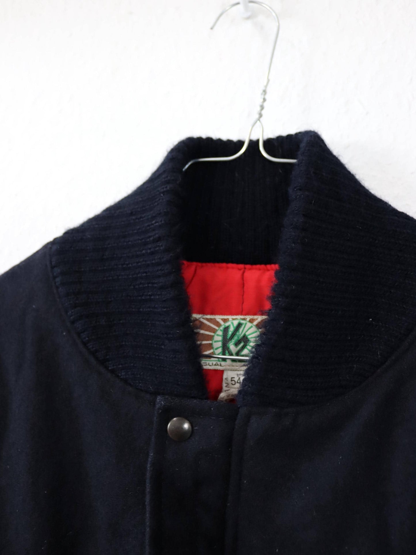 Vintage 70s 80s K2 wool bomber jacket, black/red, size 54 (XL)