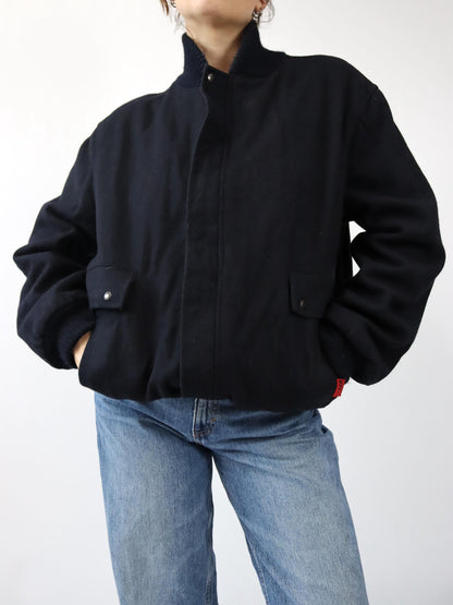 Vintage 70s 80s K2 wool bomber jacket, black/red, size 54 (XL)