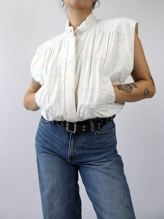 Vintage 80er 90er BELFE Weste leicht gefüttert weiß gemustert 38