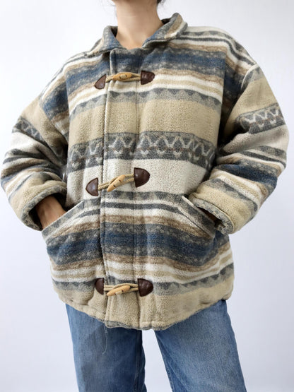 Vintage 80s 90s PRIMA VISIONA wool coat Navajo beige grey brown lightly lined M