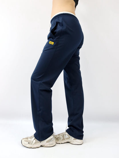 Vintage 80s 90s ASICS tracksuit bottoms jogging bottoms yellow dark blue L