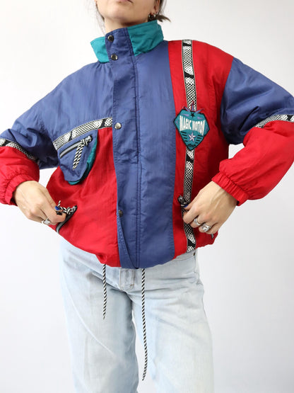 Vintage 80s 90s ETIREL Winter Jacket Ski Jacket Lined Blue Red Size 164 S
