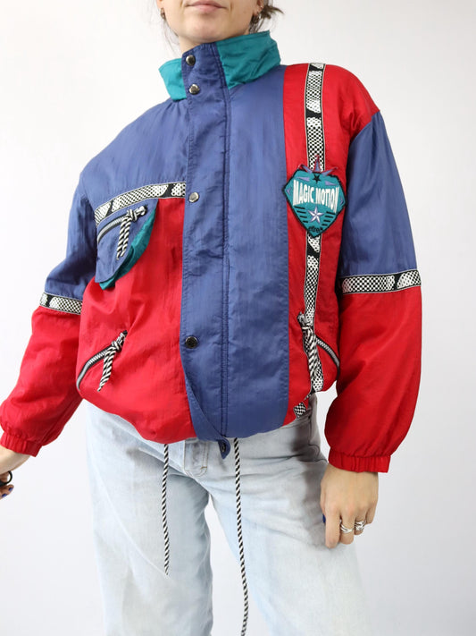 Vintage 80s 90s ETIREL Winter Jacket Ski Jacket Lined Blue Red Size 164 S