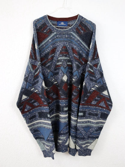 Vintage 80er 90er DEVRED Wollpullover Pulloverkleid gemustert Wolle Strick 3XL