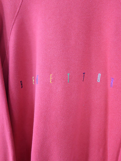 Vintage 80s 90s BENETTON Crewneck Sweatshirt Pullover red multicolored embroidery S