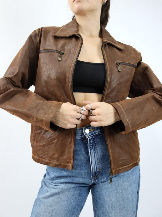 Vintage 80s 90s SMOOTH leather jacket, brown, leather, size L