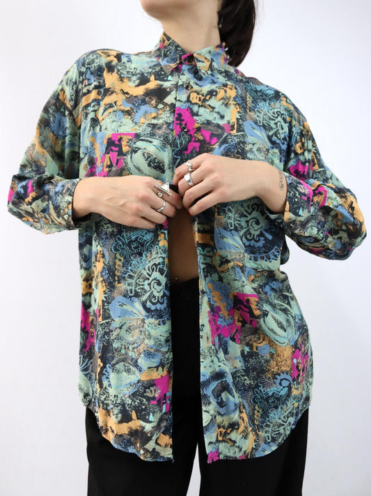 Vintage 80er 90er RUDNICK Bluse crazy pattern bunt Viskose M
