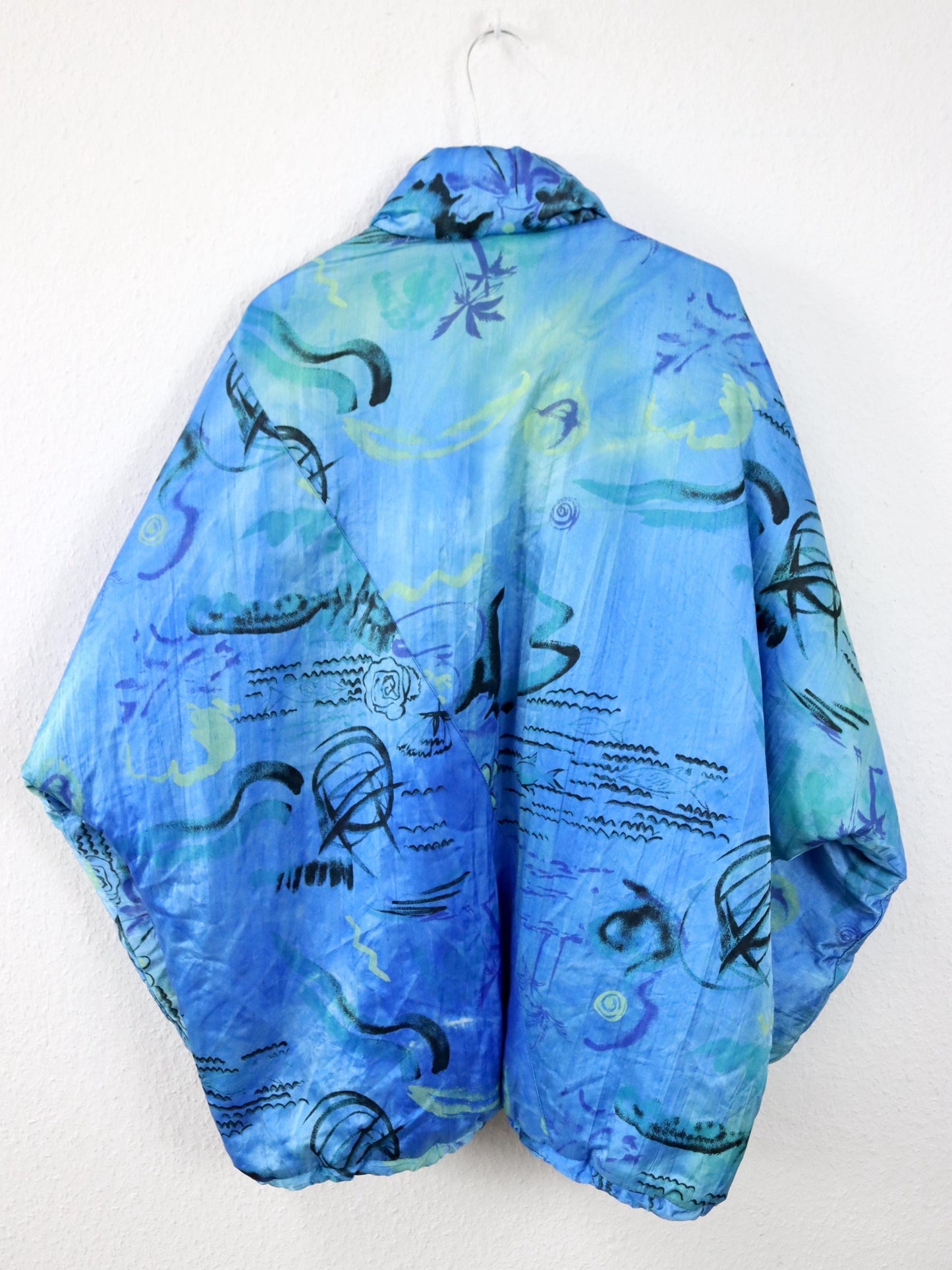 Vintage 80s/90s BRUGI winter jacket, lined, crazy pattern, blue, size 44