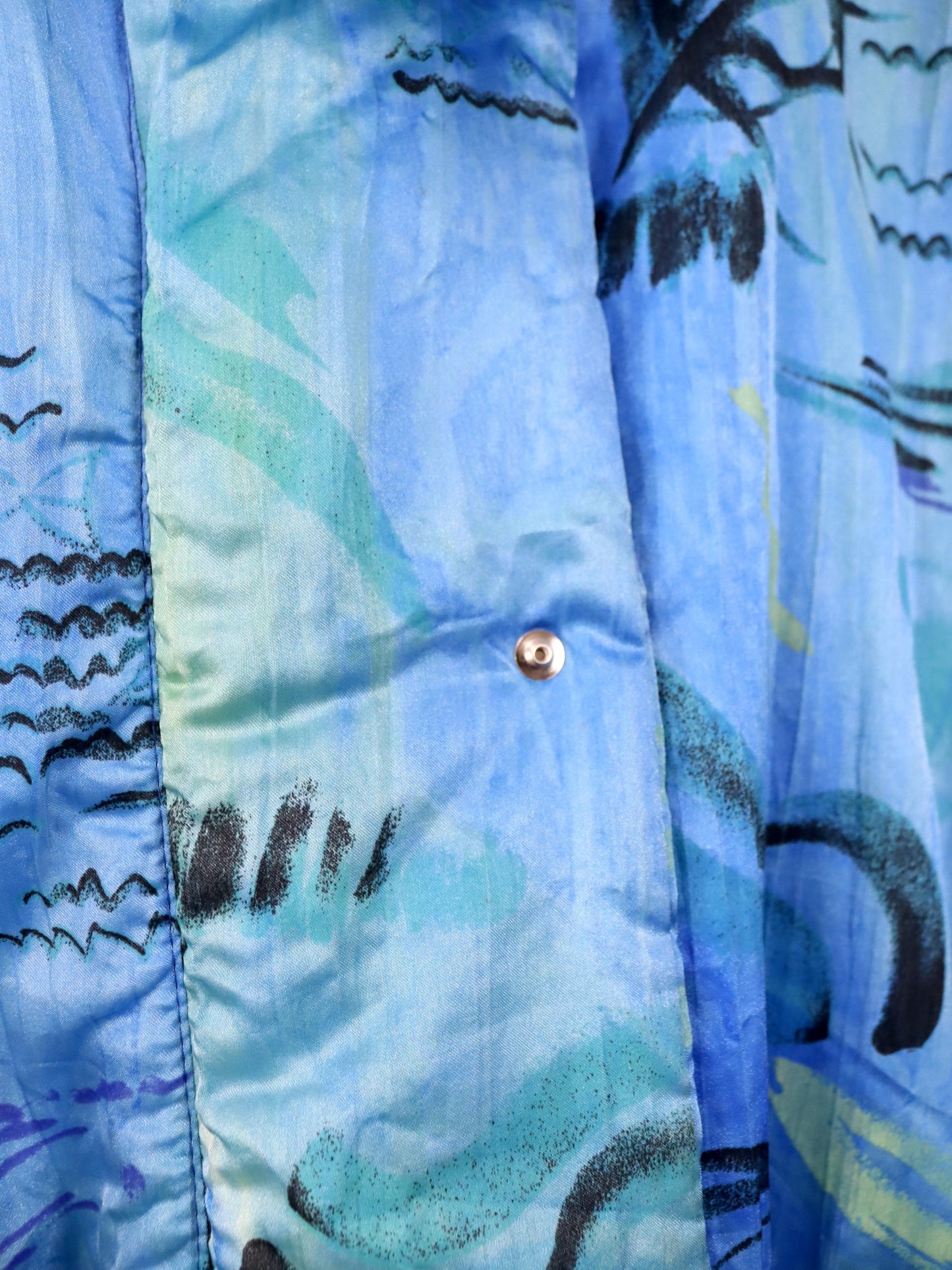 Vintage 80s/90s BRUGI winter jacket, lined, crazy pattern, blue, size 44