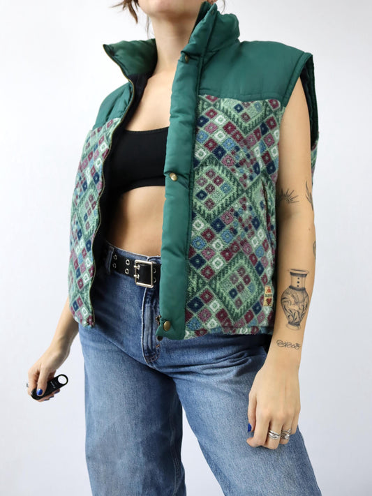 Vintage 80er 90er KAPPA Weste Fleece gefüttert gemustert grün M