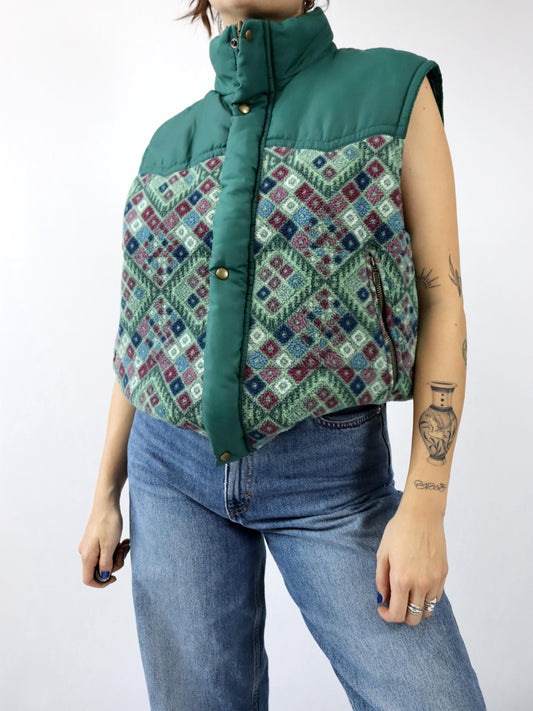 Vintage 80er 90er KAPPA Weste Fleece gefüttert gemustert grün M