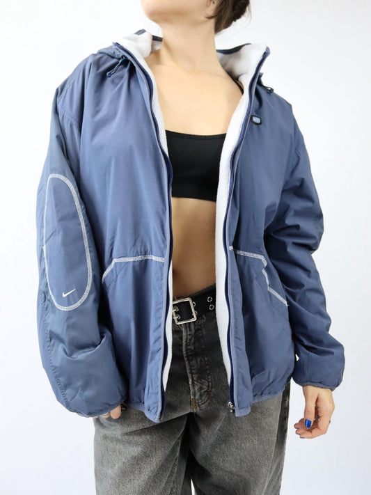 Vintage 90s 00s Y2k NIKE jacket with fleece lining and hood, blue, size L
