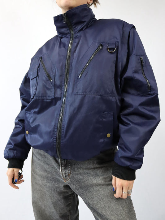 Vintage 80s/90s 2-in-1 Workwear Jacket, Winter Jacket, Lined Vest, Dark Blue Bomber Jacket, Size 52 (L/XL)