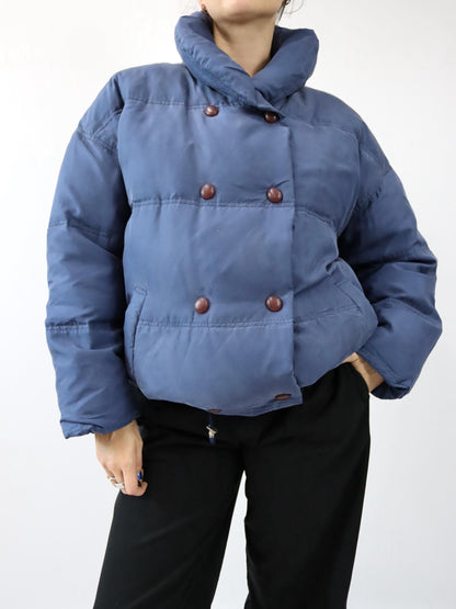 Vintage 80s 90s COLMAR winter coat, jacket, puffer jacket, down, silk, dark blue, size 42