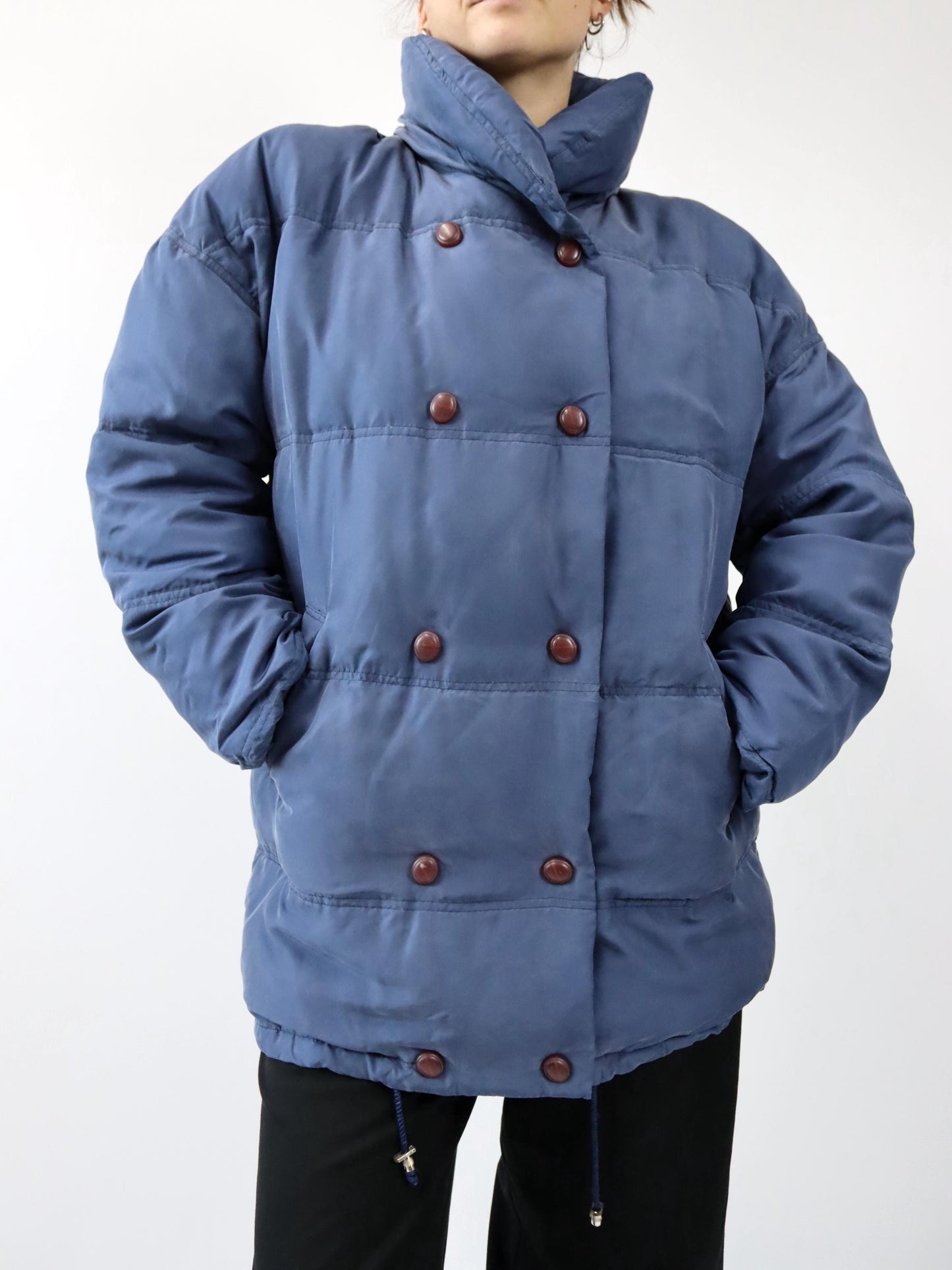 Vintage 80s 90s COLMAR winter coat, jacket, puffer jacket, down, silk, dark blue, size 42