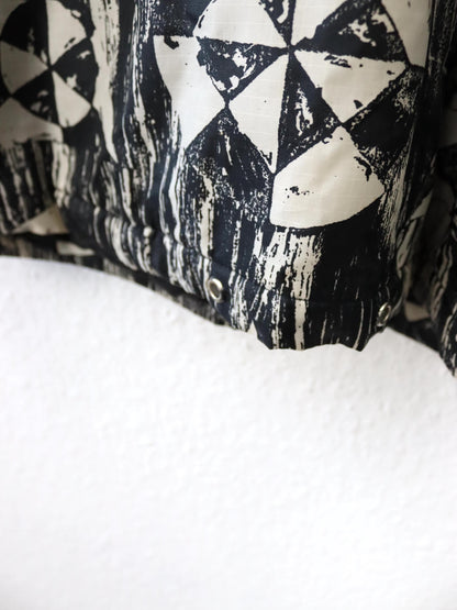 Vintage 80s 90s ETIREL fleece pullover, stand-up collar, crazy pattern, size 164 (S)