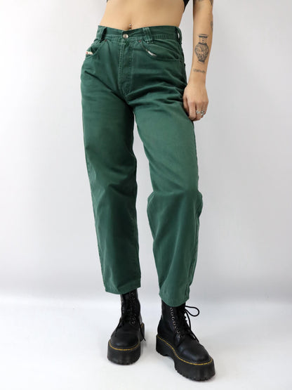 Vintage 80er 90er DIESEL Saddler Jeans gerades Bein grün W30