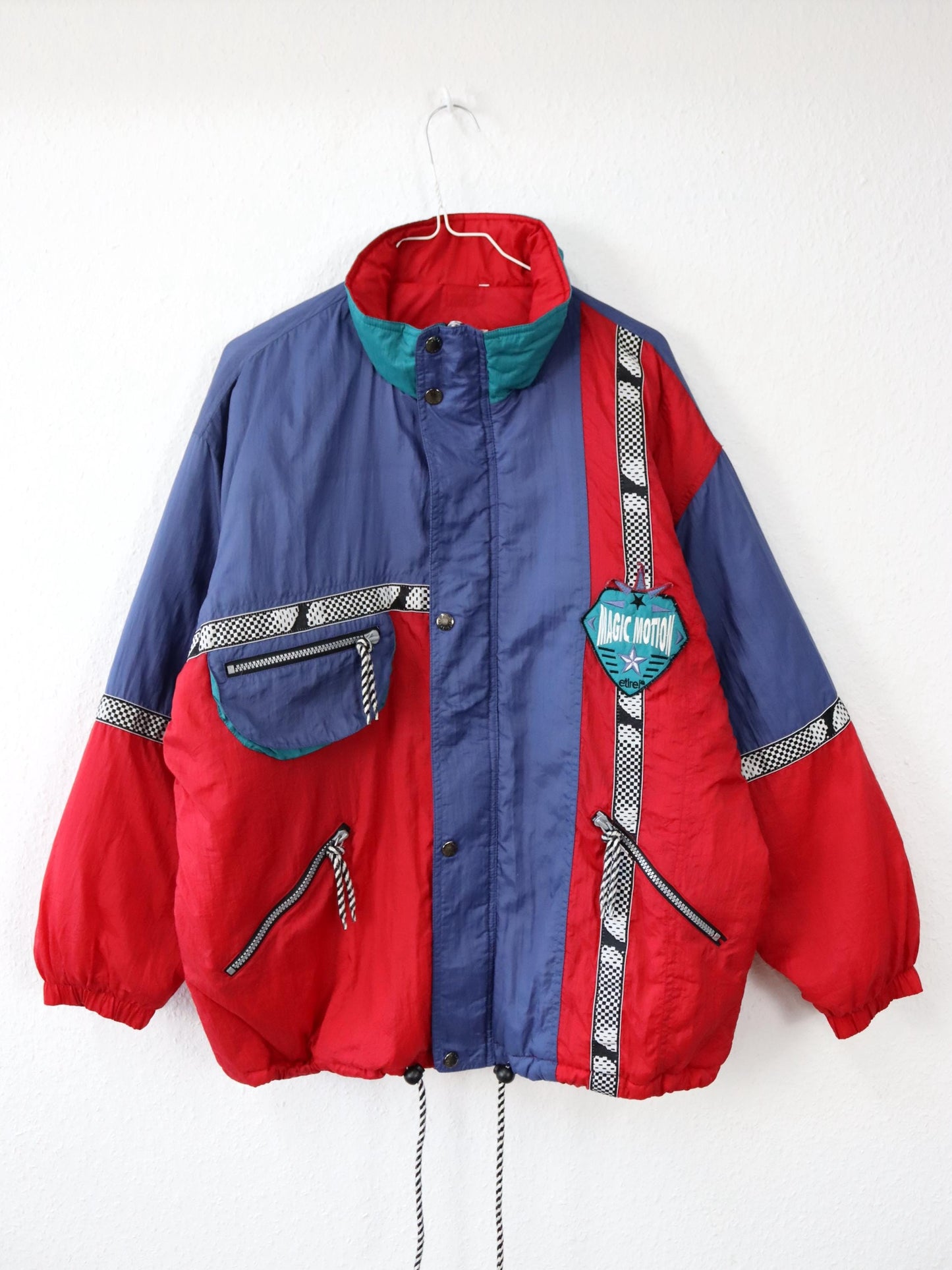 Vintage 80s 90s ETIREL Winter Jacket Ski Jacket Lined Blue Red Size 164 S