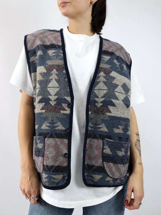 Vintage 80er 90er Wollweste Weste Navajo gemustert L