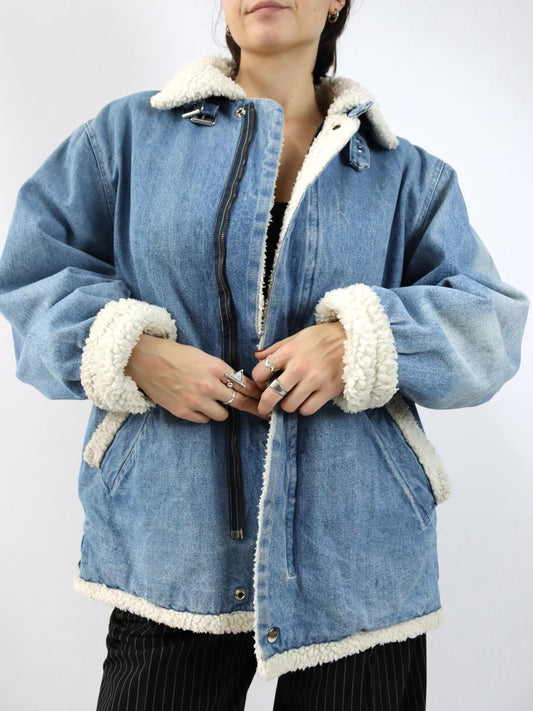 Vintage 80s 90s WASHINGTON POST denim jacket, lined, stand-up collar, light blue, M