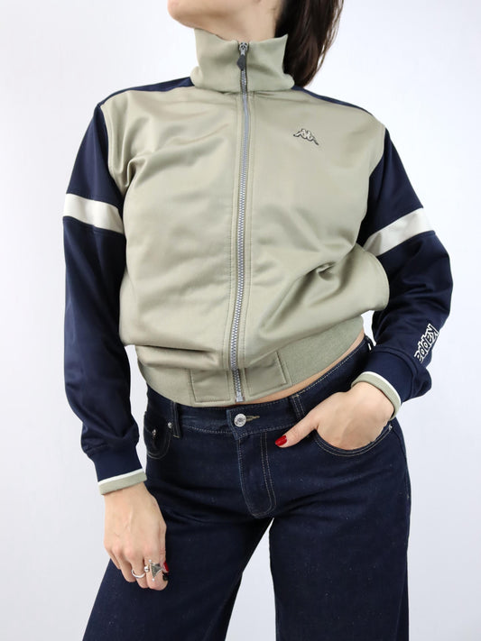 Vintage 90s 00s Y2k KAPPA track jacket, stand-up collar, khaki, dark blue, S/M