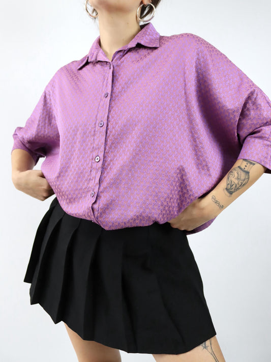 Vintage 80er 90er Bluse Hemd kurzarm gemustert pink lila L