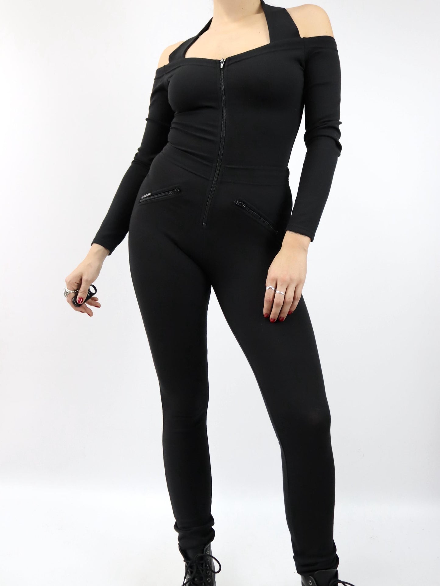 Vintage 80er 90er ZACSTYLE Overall Bodysuit schwarz Schulterfrei M