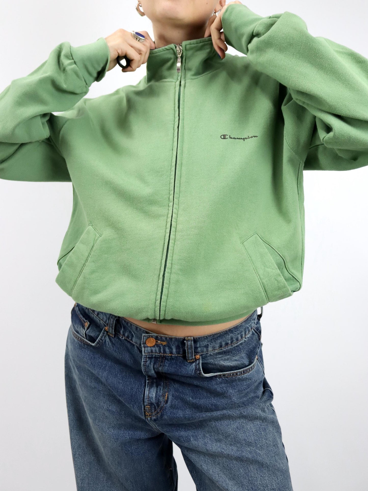 Vintage 90s 00s Y2K CHAMPION Jacket Track Jacket Stand-up Collar Green L
