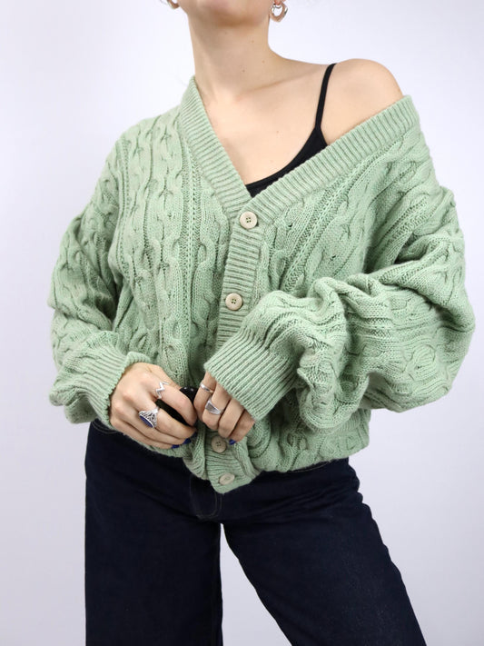 Vintage 80er 90er SETTEBELLO Wollcardigan Strickjacke mintgrün L