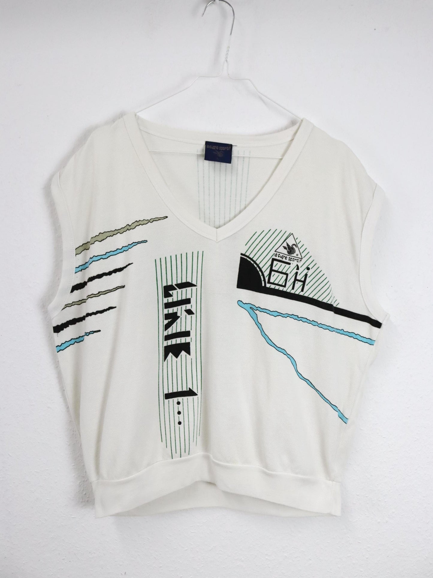 Vintage 80er 90er LE CYGNE SPORTIF Pullunder weiß crazy pattern L