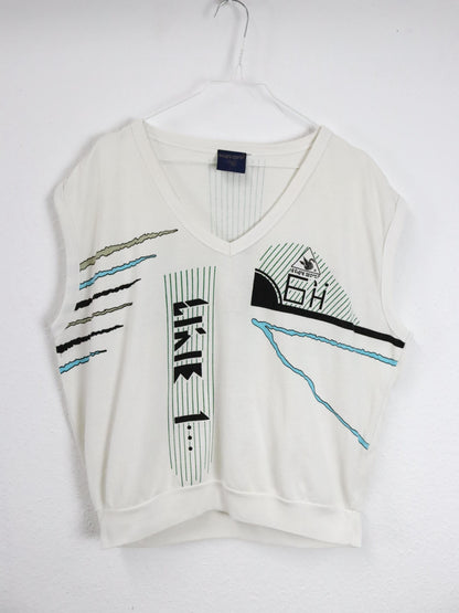 Vintage 80er 90er LE CYGNE SPORTIF Pullunder weiß crazy pattern L