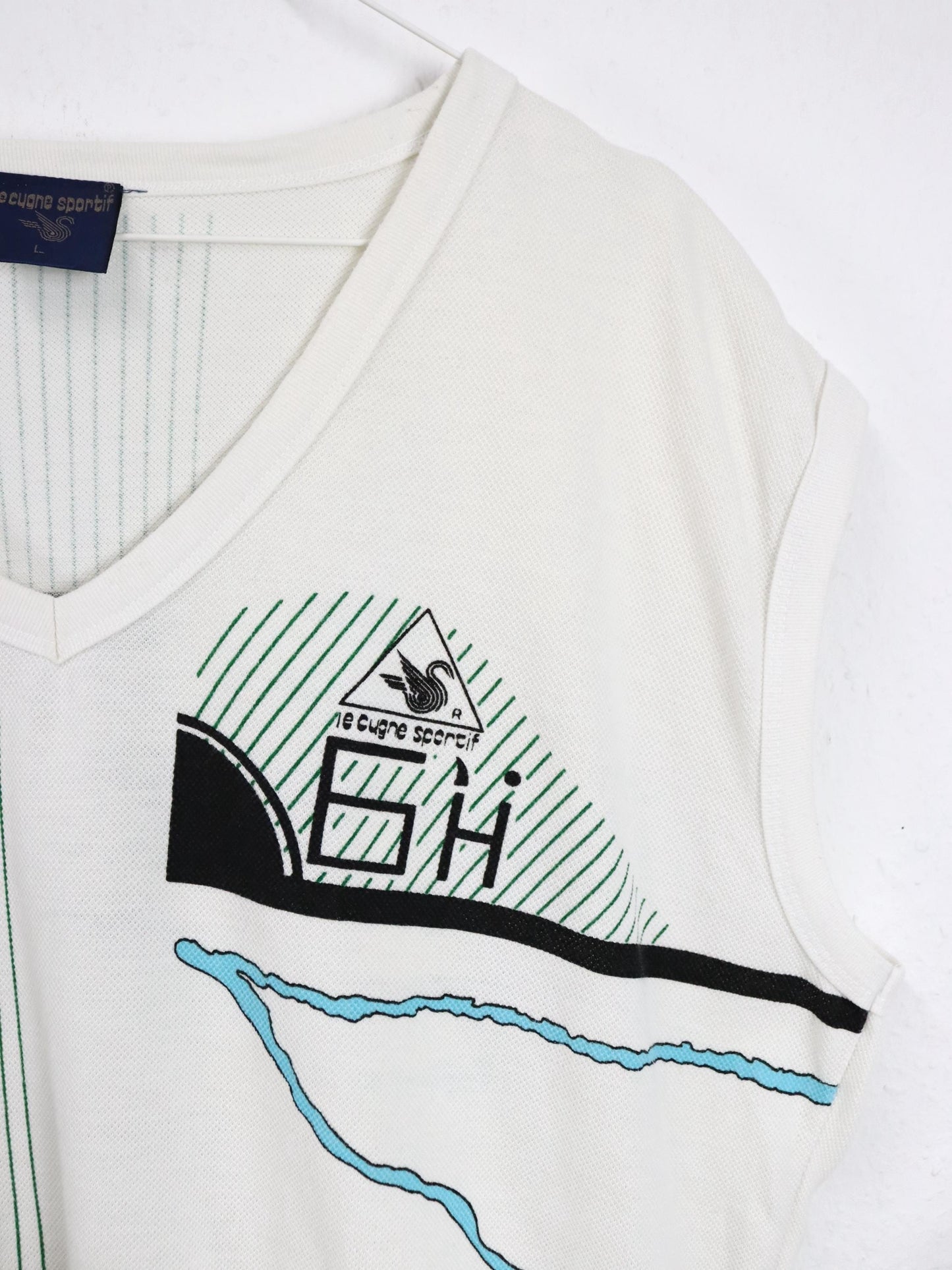 Vintage 80er 90er LE CYGNE SPORTIF Pullunder weiß crazy pattern L