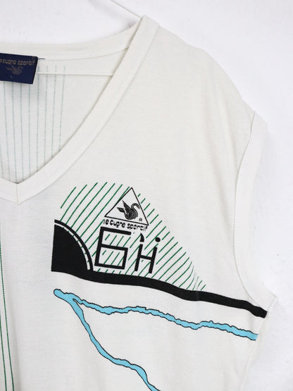 Vintage 80er 90er LE CYGNE SPORTIF Pullunder weiß crazy pattern L