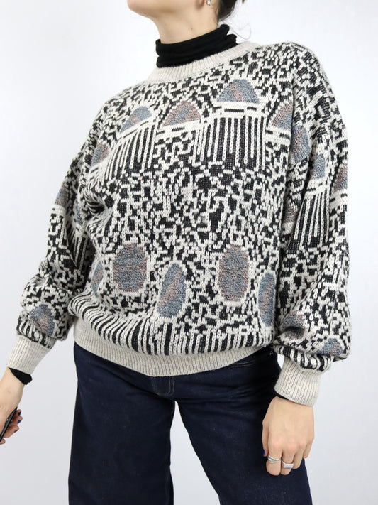Vintage 80er 90er GALA ITALY Wollpullover Pullover Alpaca gemustert 50 L