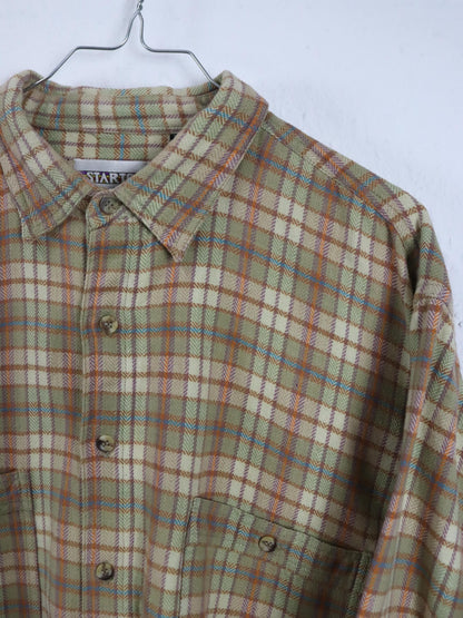 Vintage 80er 90er STARTER Flanellhemd kariert langarm beige XXL