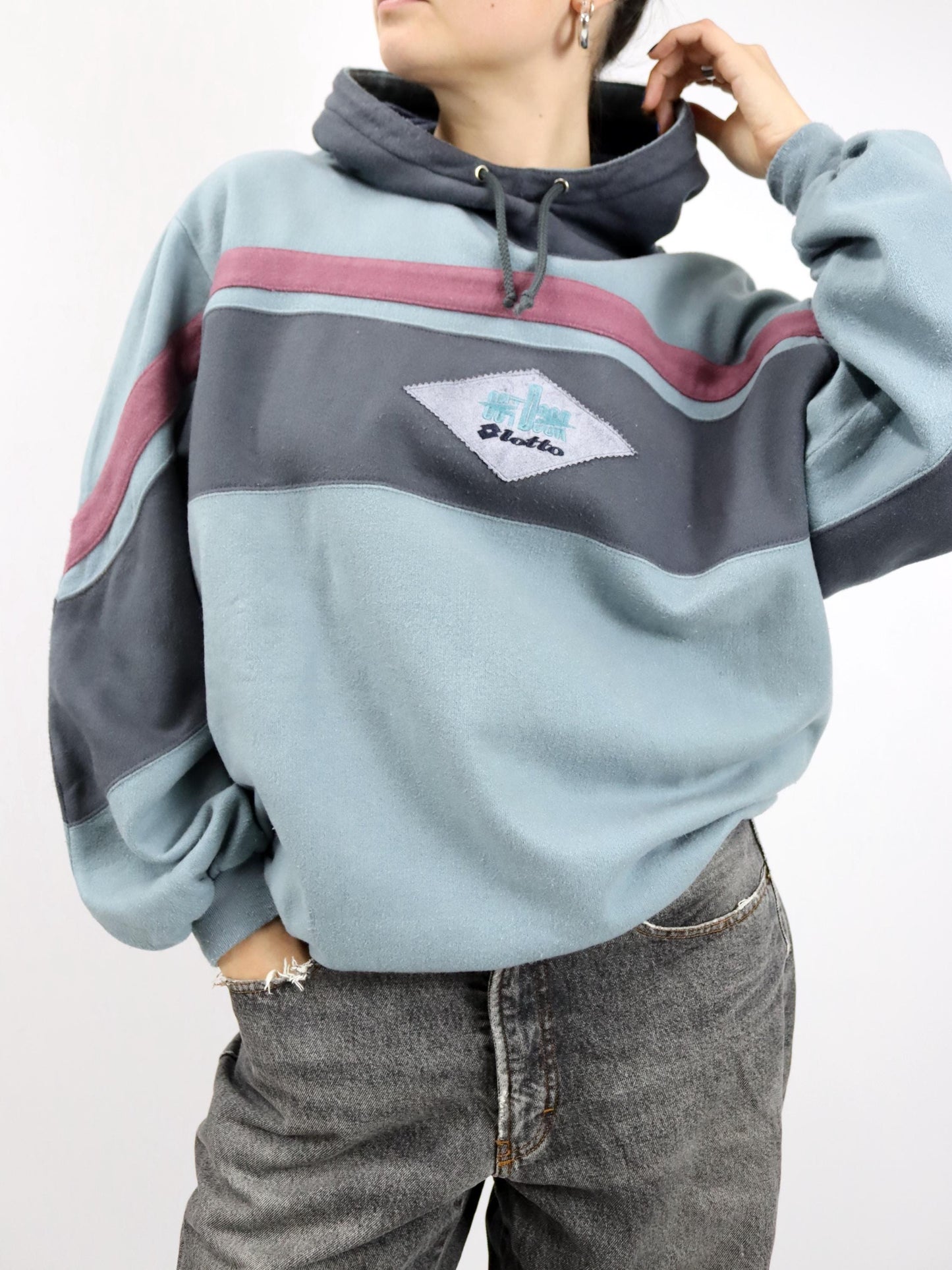 Vintage 80s 90s LOTTO Hoodie Pullover Sweatshirt Embroidery L