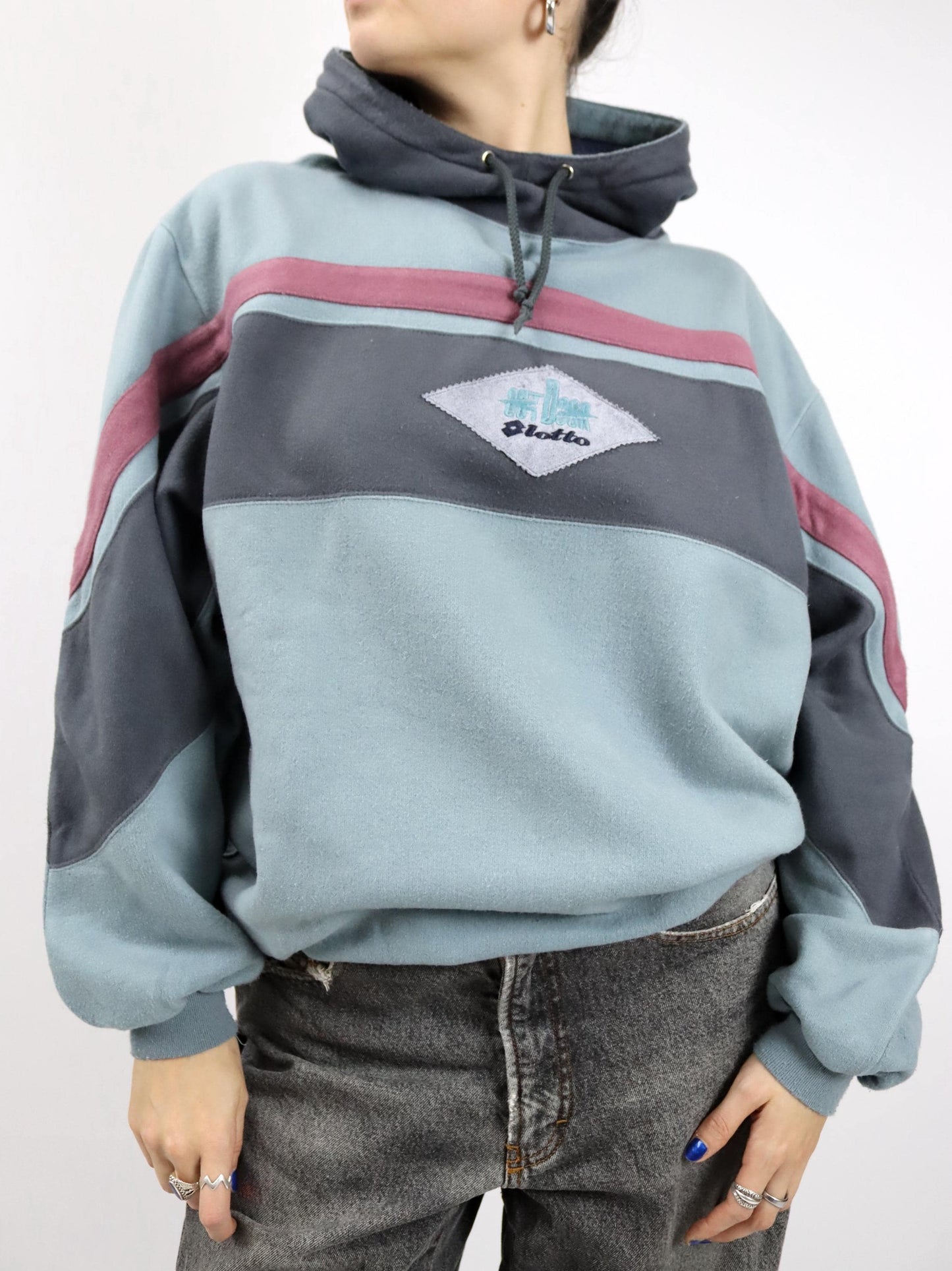 Vintage 80s 90s LOTTO Hoodie Pullover Sweatshirt Embroidery L