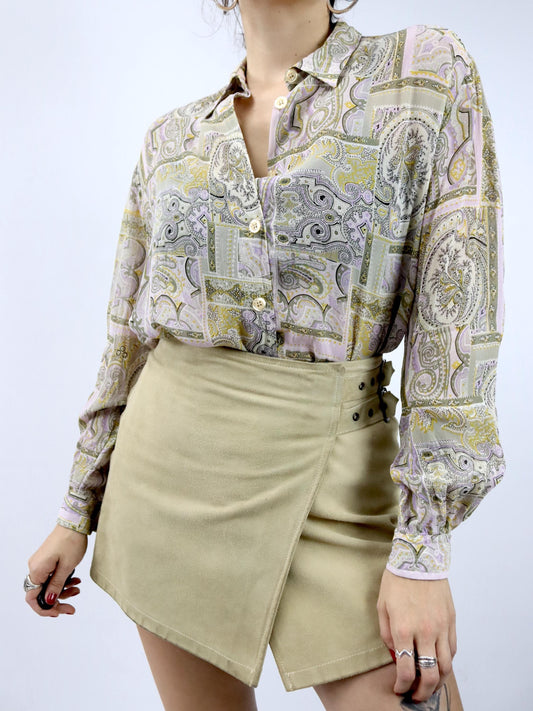 Vintage 80er 90er Bluse langarm leicht transparent Paisleymuster M