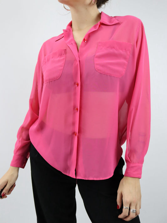 Vintage 80er 90er AND Bluse langarm transparent pink S