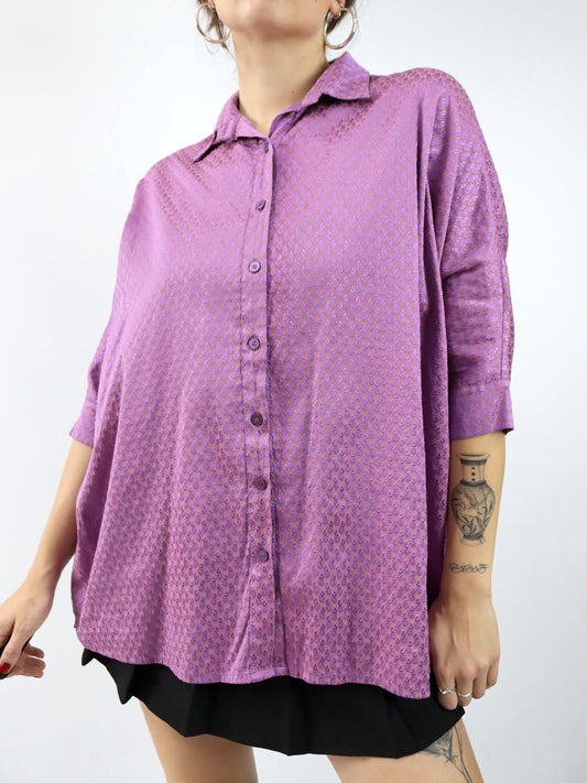 Vintage 80er 90er Bluse Hemd kurzarm gemustert pink lila L