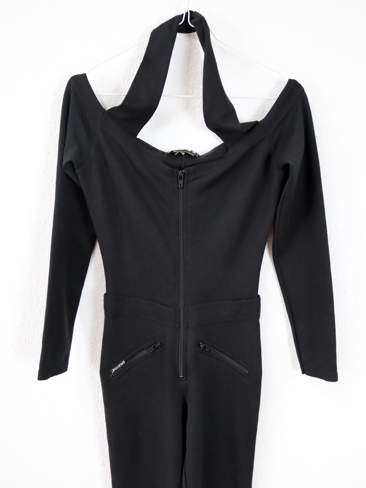 Vintage 80er 90er ZACSTYLE Overall Bodysuit schwarz Schulterfrei M