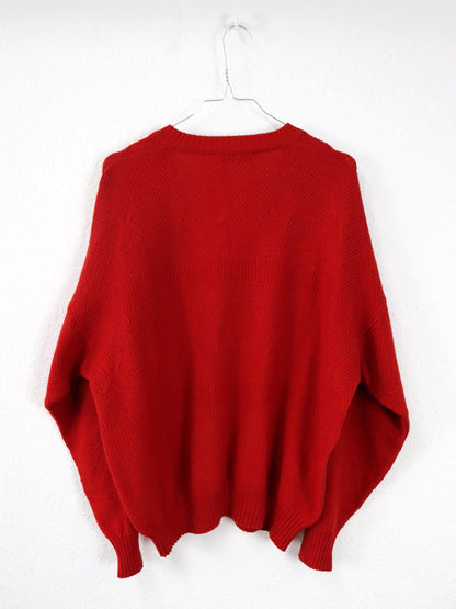 Vintage 80s 90s CON LIVELLO Wool Sweater Pullover V-Neck Virgin Wool Red M