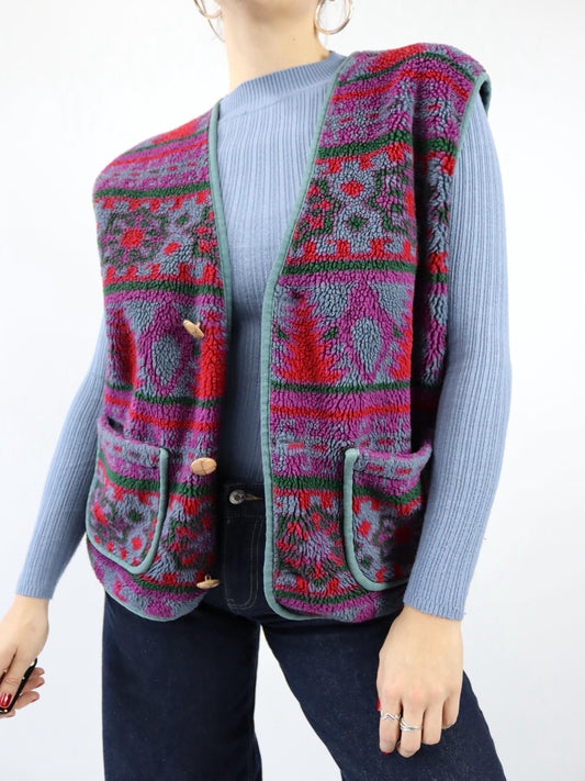 Vintage 80er 90er HOT SPORTWEAR Fleeceweste Weste bunt gemustert M