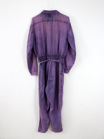 Vintage 80er 90er Overall Einteiler Denim Lila Gürtel stonewashed 38/40