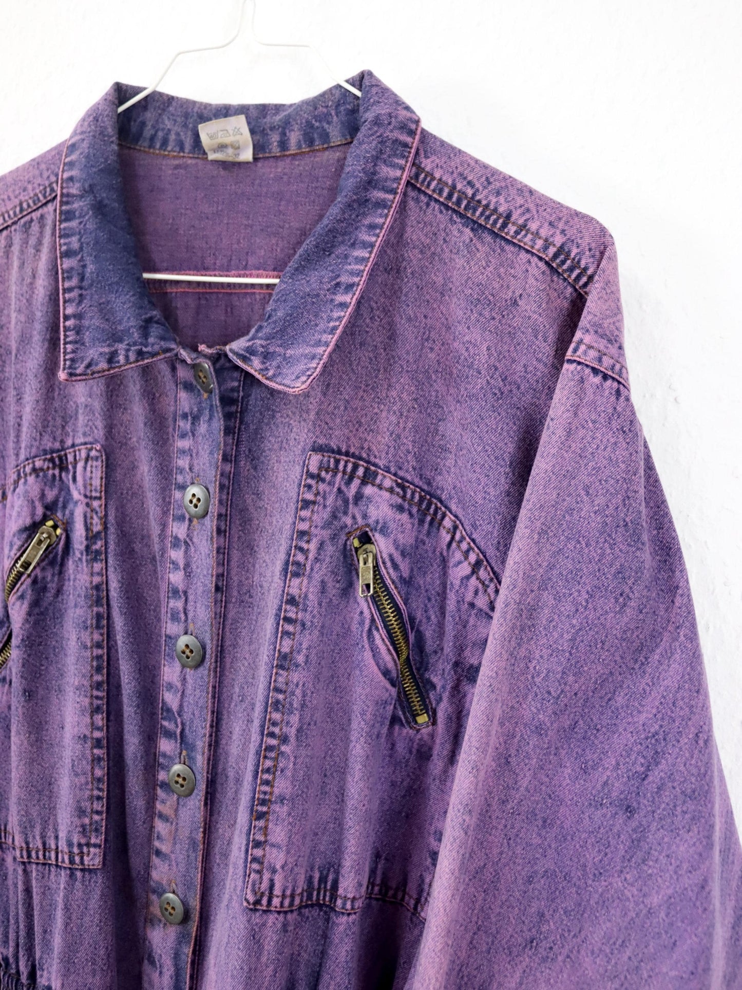 Vintage 80er 90er Overall Einteiler Denim Lila Gürtel stonewashed 38/40