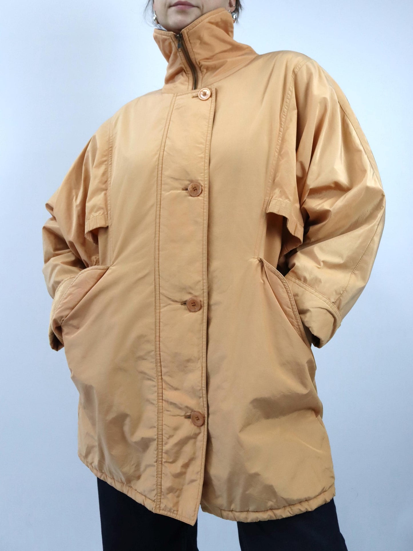 Vintage 80er 90er SORPASSO Mantel Parka leicht gefüttert apriko L