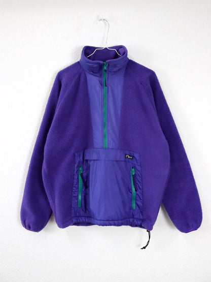 Vintage 80er 90er LOWE Fleecepullover lila Bauchtasche türkis Stehkragen M